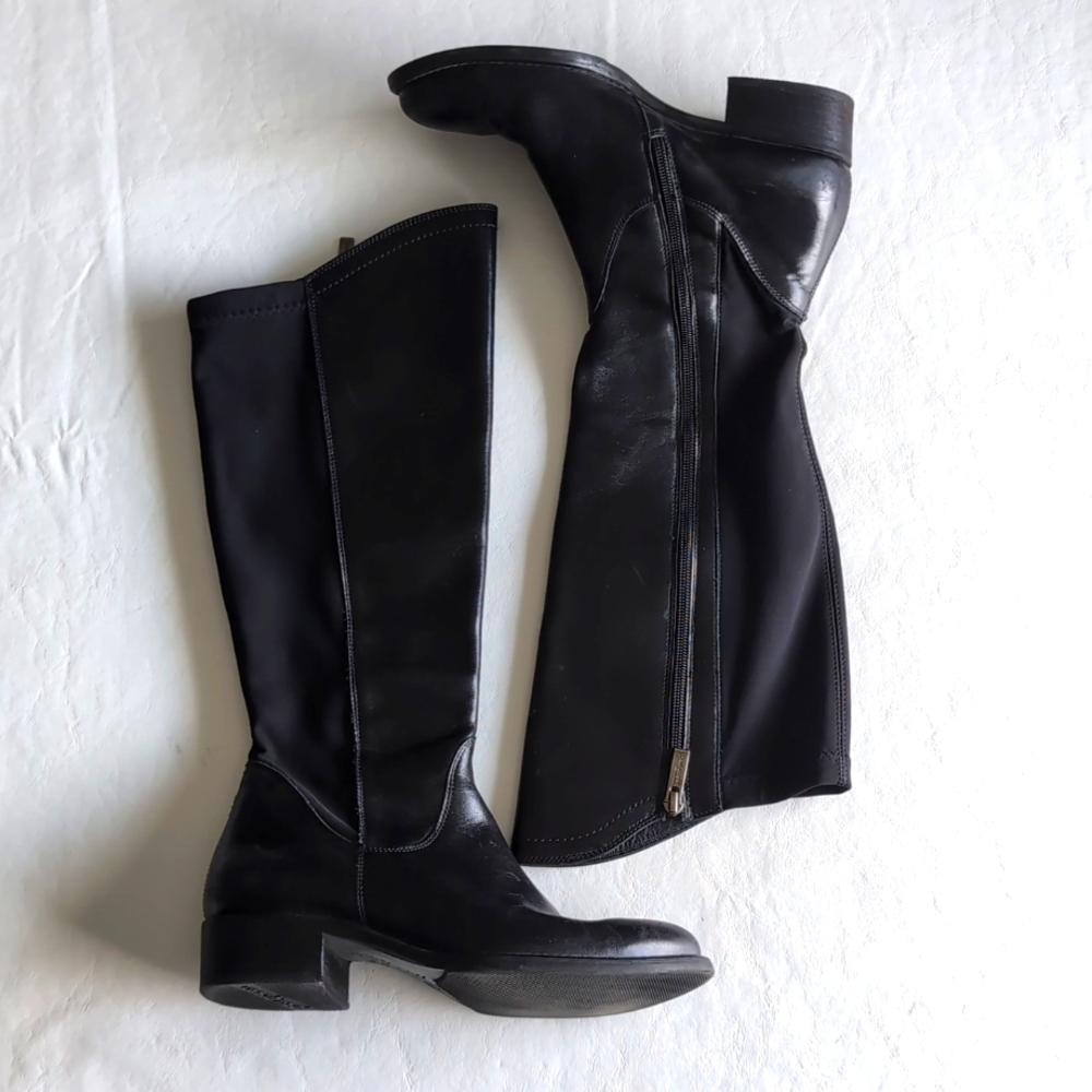 Paul Green Vario Riding Boot Side Zip Black Leather Stretch Back Size 6